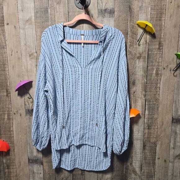 Free People Rhythm of the Night Tunic Blue Bell Striped Dolman Sleeve S - Picture 3 of 6